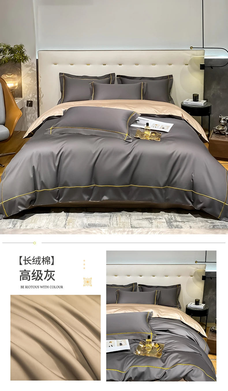 Embroidery Bedding Sets Egyptian Cotton Bed Sheet Set Luxury Duvet Cover Bedsheet Bed Linen Pillowcase 5 Stars Hotel Bedclothes