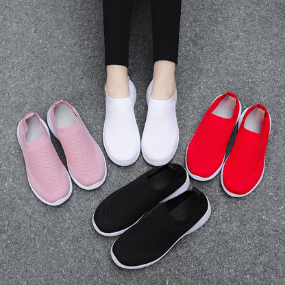 Women's Walking Shoes Wide Toe Box Knitted Slip-on Shoes for Women Comfortable and Soft Casual Work Loafer Shoes