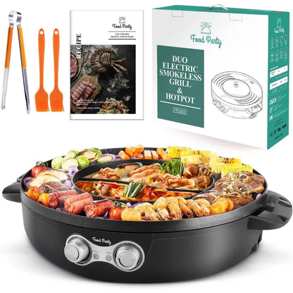 DUO Electric Smokeless Grill and Hot Pot, With Separable Cooking Plate, Deluxe Combo of 1 Recipe Book