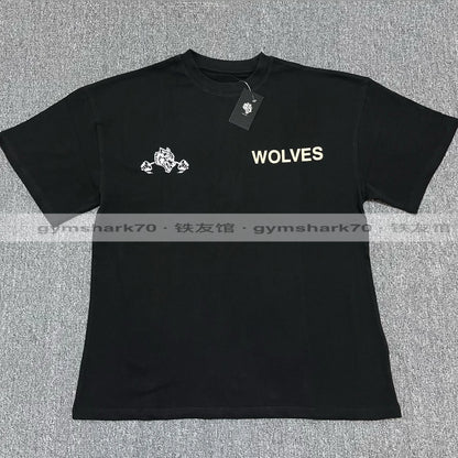 US FOR * VER Wolf Head Barbell Short Sleeve Men's and Women's Loose Silhouette Pure Cotton Sports and Casual T-shirt