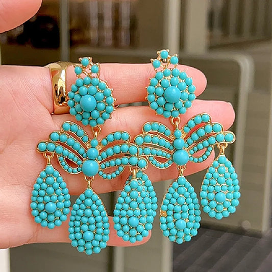 Draweye Turquoise Earrings for Women Vintage Tassels Hyperbole Elegant Jewelry Fashion Beach Style Aretes De Mujer