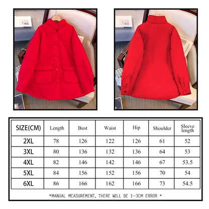 Plus size women's winter casual padded coat loose comfortable warm red coat 2024 new women's clothing large size top 2XL-6XL