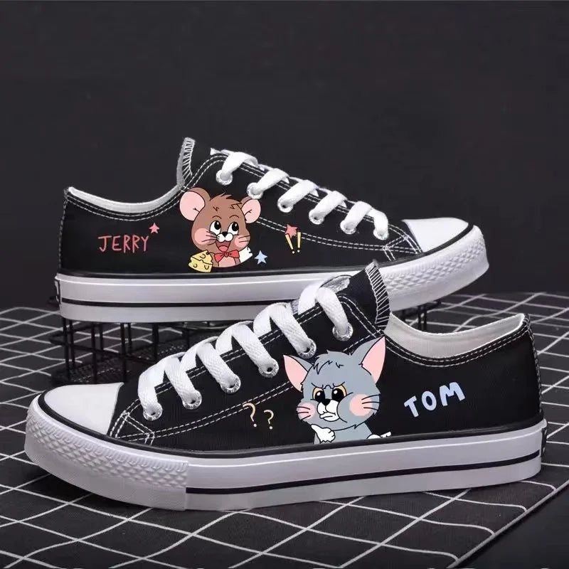 real pictures 2025 new cat and mouse man's Canvas shoes Unique Design Casual drop shipping Tom and Jerry women's skate shoes