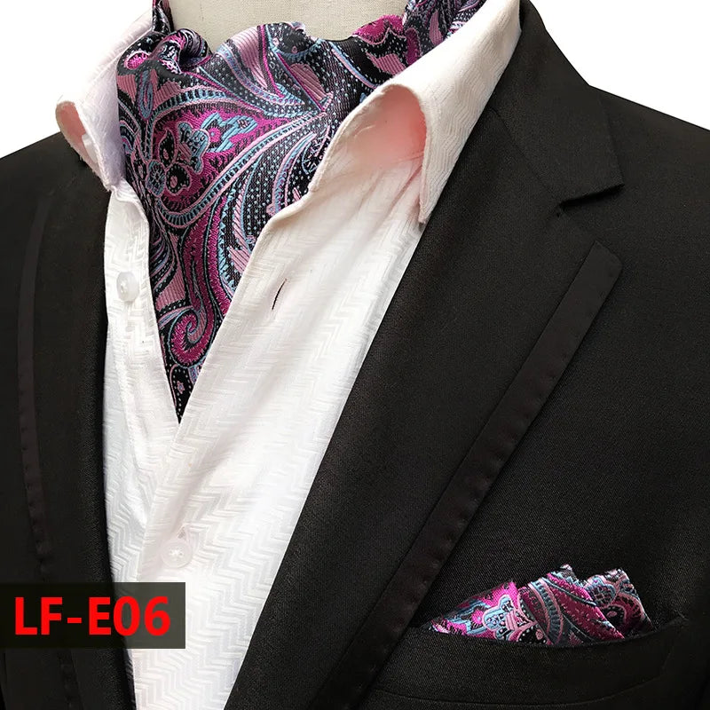 Glamour Men's Scarf Retro Jacquard Tie Cravat Neckerchief Men's Ascot Tie Hanky Suits Set Pocket Handkerchief Men Gift