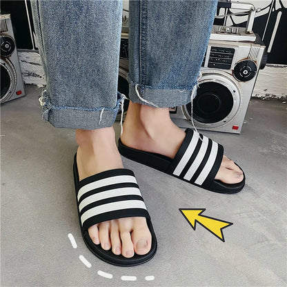 2023 Wear-Resistant Slippers Men Women Summer Outdoors Indoor Fashion Stripes Couples Wear Sandals Non-Slip Bathroom Beach Shoes