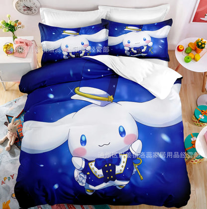 Cartoon Sanrio Duvet Cover Set Kawaii Cinnamoroll Quilt Cover Pillowcase Set Kids Girls Comfortable Bed Set Full Twin King Size