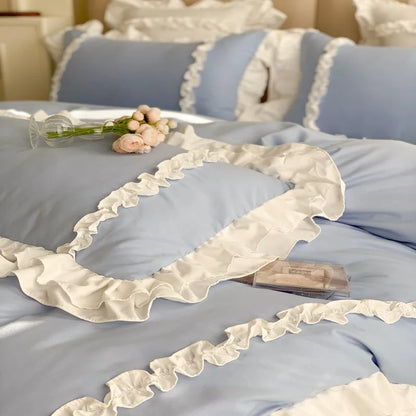 Elegant Lace Bedding Sets Luxury Bed Linen Princess Washed Cotton Ruffle Duvet Cover Bed Sheet and Pillowcases for Girl Luxury