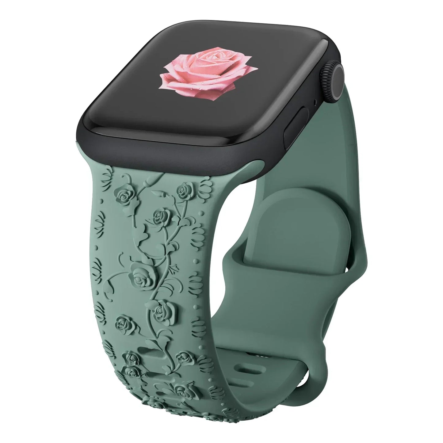 Floral Engraved Strap For Apple Watch Band 40mm 44mm 41mm 49mm 45mm 38mm 42mm silicone bracelet iwatch series 9 7 se 6 8 ultra 2