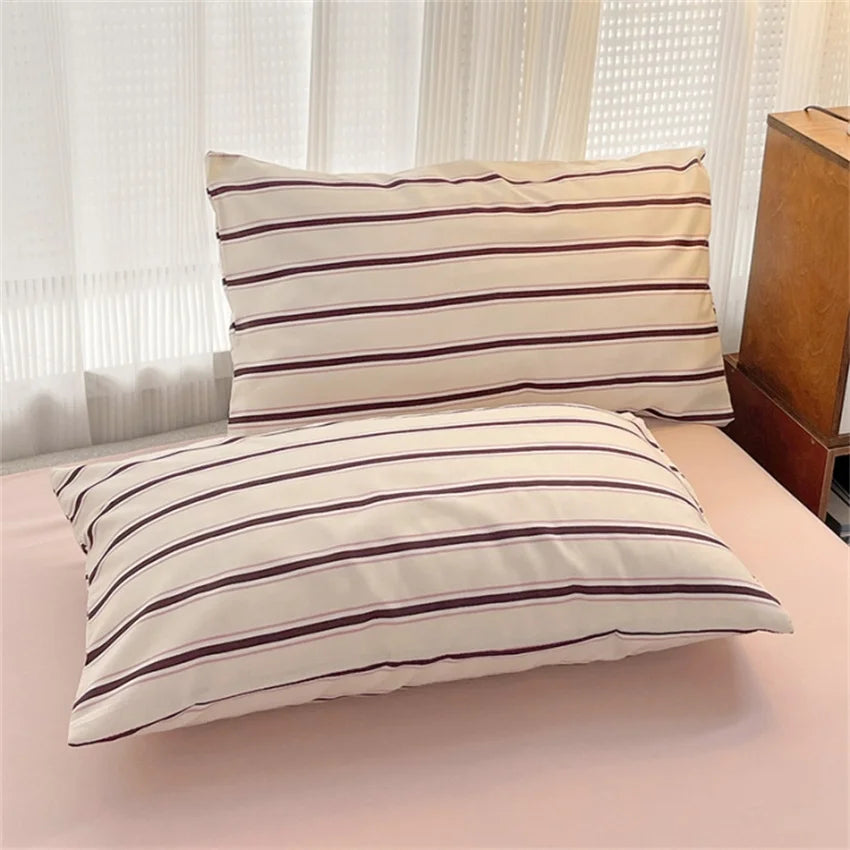 Pure Cotton Home Textile Blue Striped Bedding Set Simple Soft Duvet Cover Sheet Pillowcase Ins Style Bed Linens Queen King Size