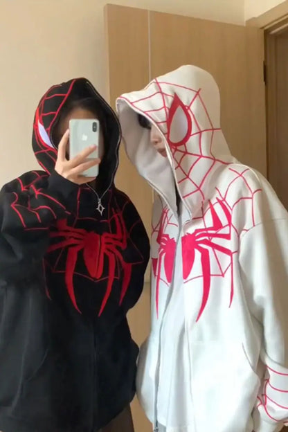 Marvel anime cartoon Spider-Man hooded sweatshirt for women pure cotton new spring and autumn cardigan couple zipper jacket gift