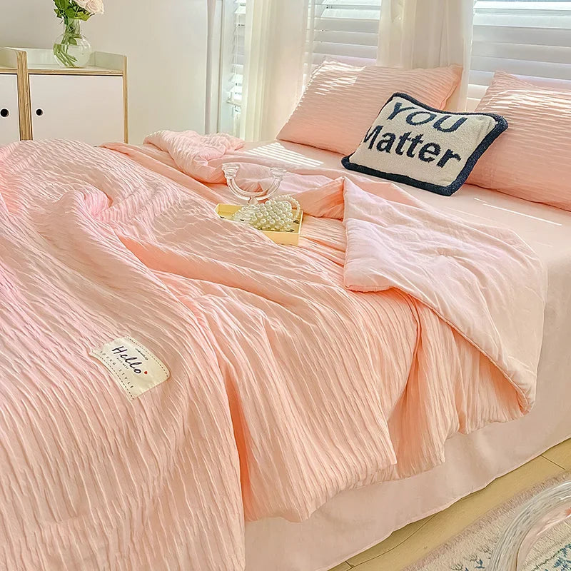 Summer quilt, bubble wash cotton color block bed sheet summer quilt, double bed cooling blanket, air conditioning quilt