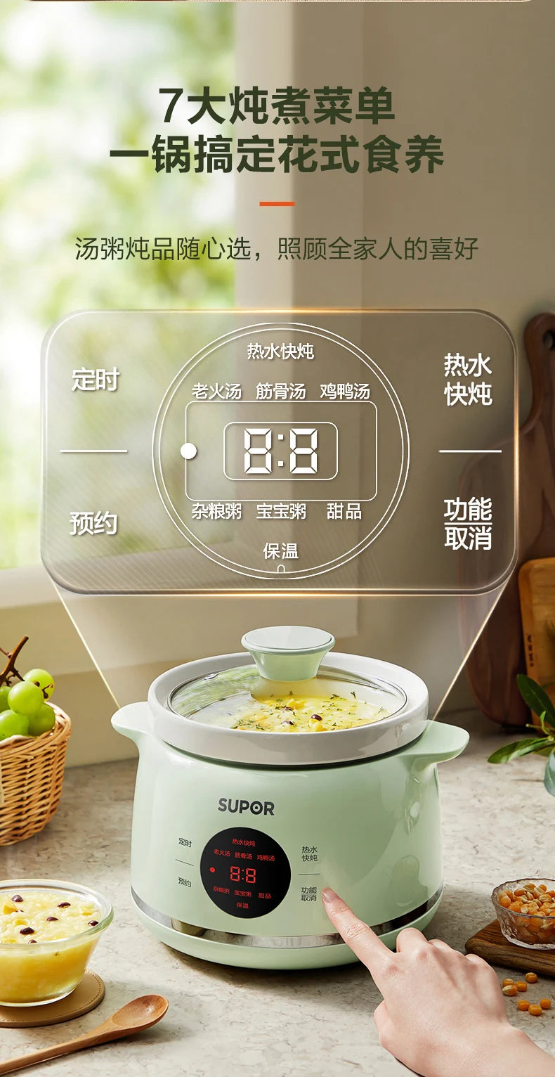 Electric Stewpot Porridge Cooking Health Care BB Pot Ceramic Automatic Stew Soup Pot Slow Cooker Small Stew Pot 1-2 People