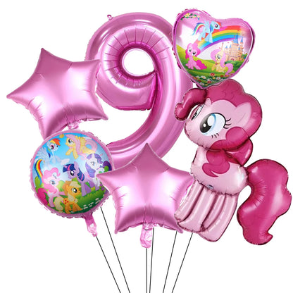 6Pcs Little Pony Foil Balloons Set Cartoon Balloon Pony Birthday Party Decoration Baby Shower Kid Toy Air Globos Supplies