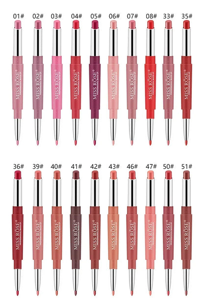 Miss Rose Double-end Lipstick Lipgloss Pencil Makeup Long Lasting Tint Sexy Red Lip Stick Beauty Matte Lip Gloss Pen Cosmetic