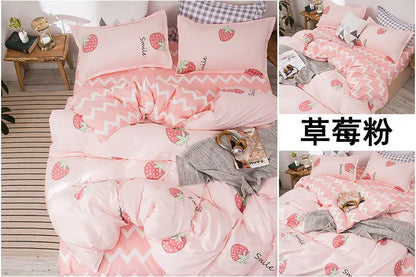 Sanrio Hello Kitty Cotton Bedding Set Cute Double Flat Sheet Duvet Cover Pillowcase Bed Linens Girl Dorm Bedclothes Home Textile