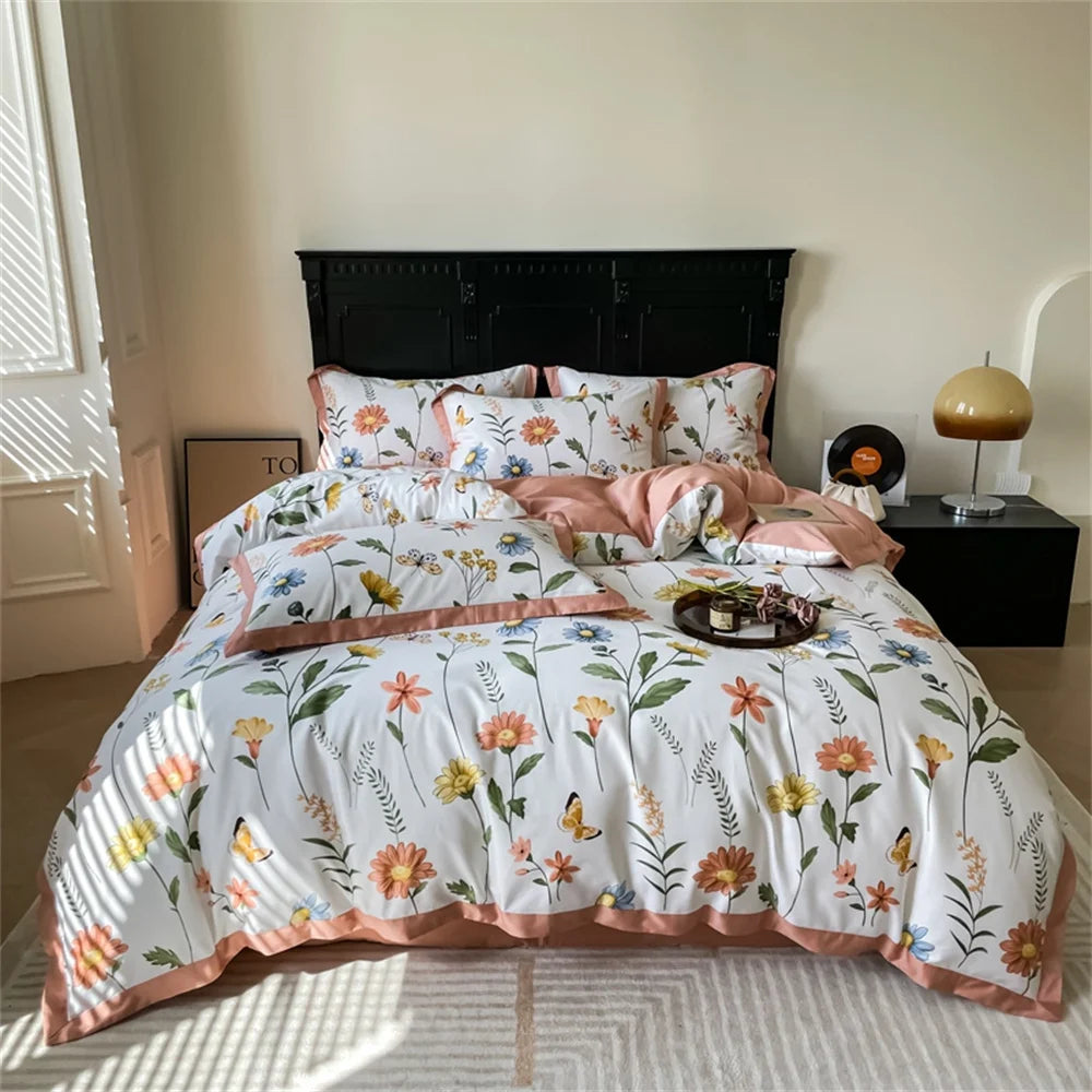 Svetanya Yellow Lemon Fruit Fresh Bedding Set Satin Egyptian Cotton Duvet Cover Set Queen King Size Linens Pillowcases