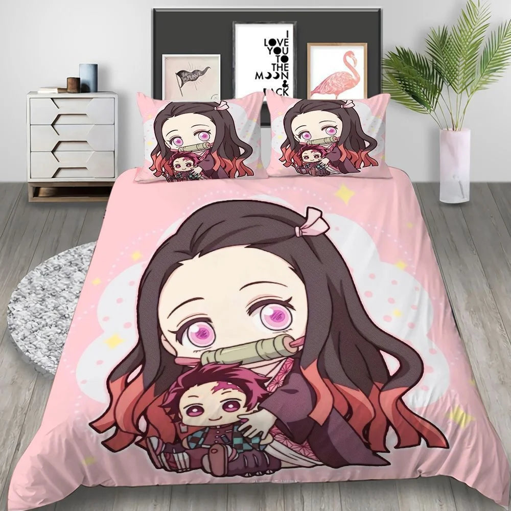 Cartoon Demon Slayer Bedding Set Duvet Covers Japan Anime 3D Printed Comforter Bedding Sets Bedclothes Bed Linen(NO Sheet)