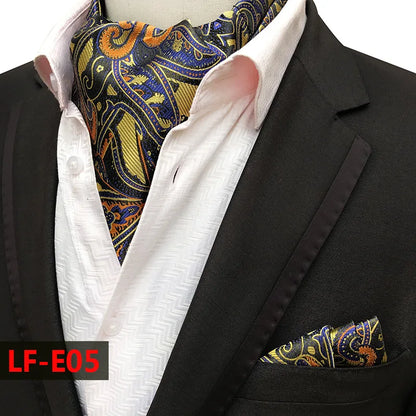 Glamour Men's Scarf Retro Jacquard Tie Cravat Neckerchief Men's Ascot Tie Hanky Suits Set Pocket Handkerchief Men Gift