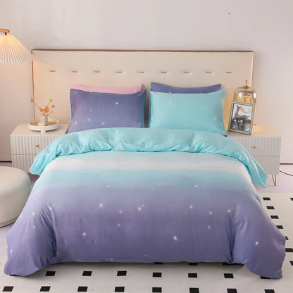 Night Starry Sky Bedding Set Galaxy Moon and Star Duvet Cover Blue Gradient Color Comforter Cover Soft Reversible Quilt Cover