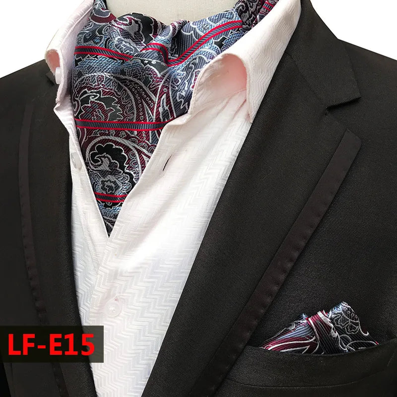 Glamour Men's Scarf Retro Jacquard Tie Cravat Neckerchief Men's Ascot Tie Hanky Suits Set Pocket Handkerchief Men Gift