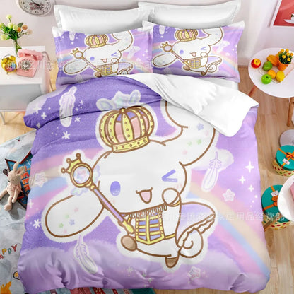 Cartoon Sanrio Duvet Cover Set Kawaii Cinnamoroll Quilt Cover Pillowcase Set Kids Girls Comfortable Bed Set Full Twin King Size