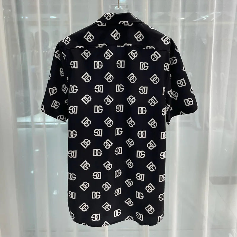 Alphabet print short sleeve shirt men's summer foreign trade European version plus size lapel short sleeve shirt is versatile