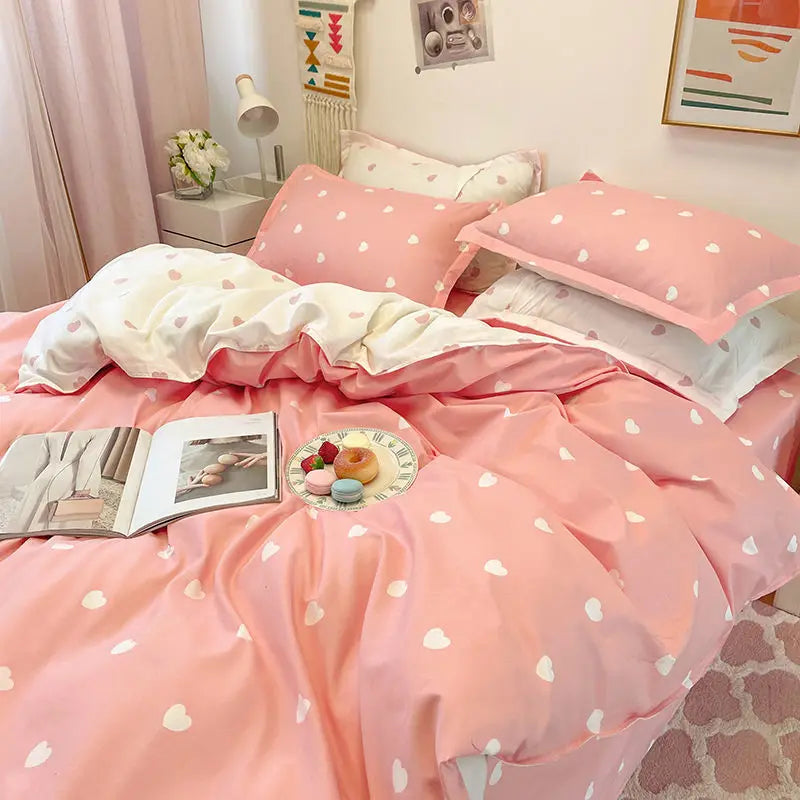 Pink Sweetheart Bedding Set Fashion Heart Single Double Queen Size Flat Sheet Duvet Cover Pillowcase Girl Gift Home Textile