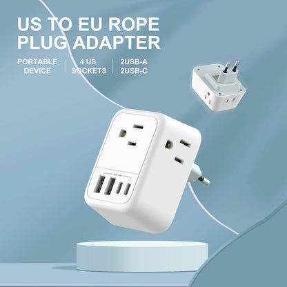 1PC US To EU Plug Adapter Euro Travel Plug Converter With 4 AC Outlets 4 USB Ports Wall Sockets for US to Most Europe France DE