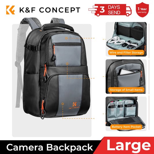 K&F Concept 30L Professional Camera Backpack High Capacity Outdoor Travel Bag Pouch with Rain Cover for Canon Nikon Sony Leica