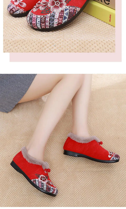 Winter Women's Fashion Non-Slip Flat Shoes Lightweight Casual Soft Snow Shoes Comfortable Plugging Thickening Warm Shoes