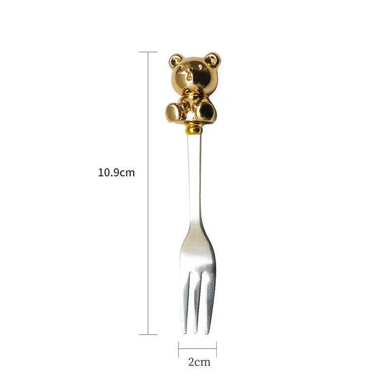 Korean Style Bear Coffee Dessert Spoon Fork 304 Stainless Steel Coffee Stirring Tea Dessert Scoop Cute Cartoon Bear Dinner Spoon