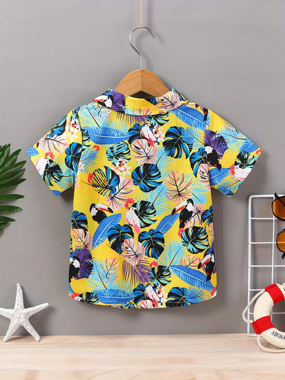 2024 Kids Clothes Boy Summer Shirt Beach and Palm Tree Theme Graphic 3D Print Shirt Casual Lightweight Short Sleeve Tee Shirt