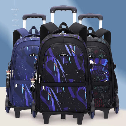 Waterproof School Bags for Boys Trolley Schoolbag Kids' Luggage Book Bags Men Backpack with 6 Wheels Stairs Mochila Escolar Sac