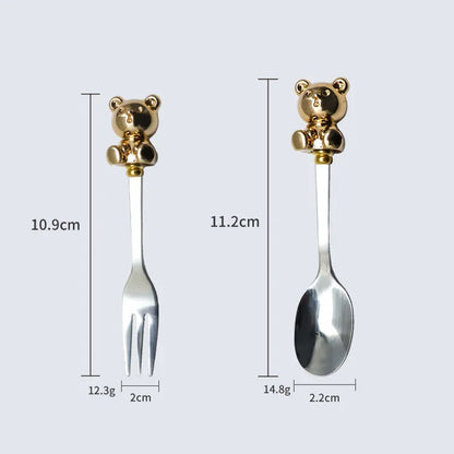 Korean Style Bear Coffee Dessert Spoon Fork 304 Stainless Steel Coffee Stirring Tea Dessert Scoop Cute Cartoon Bear Dinner Spoon