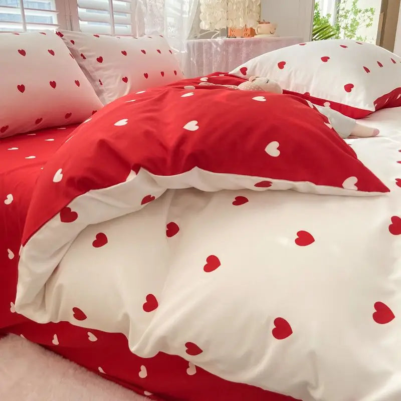 Pink Sweetheart Bedding Set Fashion Heart Single Double Queen Size Flat Sheet Duvet Cover Pillowcase Girl Gift Home Textile