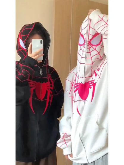 Marvel anime cartoon Spider-Man hooded sweatshirt for women pure cotton new spring and autumn cardigan couple zipper jacket gift