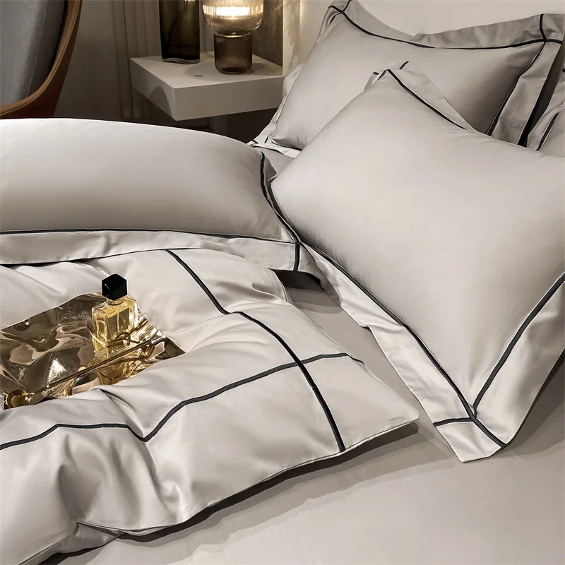 Embroidery Bedding Sets Egyptian Cotton Bed Sheet Set Luxury Duvet Cover Bedsheet Bed Linen Pillowcase 5 Stars Hotel Bedclothes