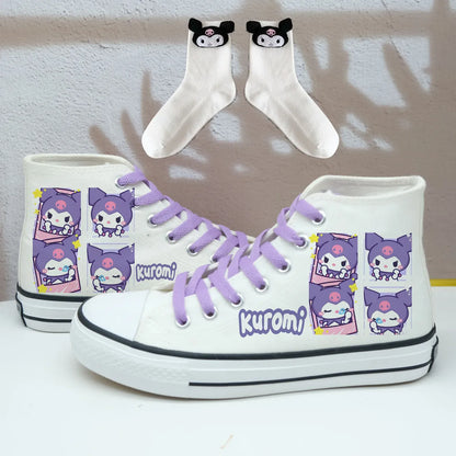 Anime Sanrios Sneakers Kuromi My Melody High-Tops Canvas Shoes Cartoon Cute Cinnamoroll Casual Soft Soled Shoes Gifts for Girls