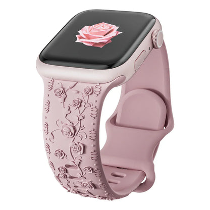 Floral Engraved Strap For Apple Watch Band 40mm 44mm 41mm 49mm 45mm 38mm 42mm silicone bracelet iwatch series 9 7 se 6 8 ultra 2