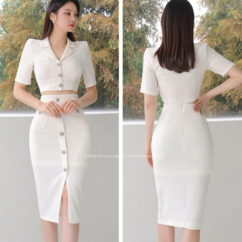 Fashion Women Suit Korea Temperament Short Blazer + Single Breasted Skirt Two Piece Set High-end New Suit Spring Autumn Clothing