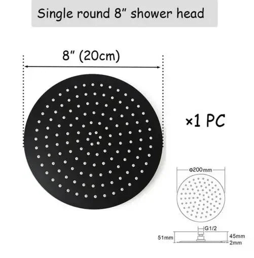 Stainless steel  Black Bathroom Ultrathin 2 mm Rain Shower Head 8/10/12 Inch Wall & Ceiling Square & Round Rainfall Shower head