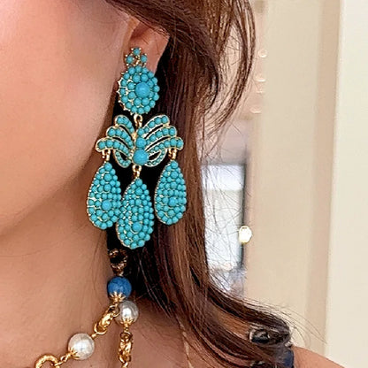 Draweye Turquoise Earrings for Women Vintage Tassels Hyperbole Elegant Jewelry Fashion Beach Style Aretes De Mujer