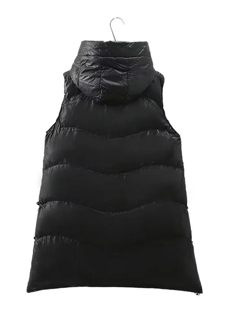 Plus Size Women's Clothing Winter Vest Thickened Interlayer With Cotton In The Middle.Premium Thermal Jacket Mid-Length Hooded