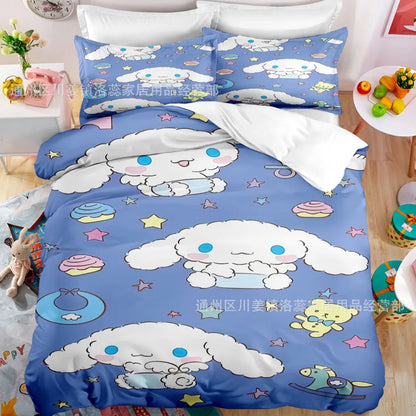 Cartoon Sanrio Duvet Cover Set Kawaii Cinnamoroll Quilt Cover Pillowcase Set Kids Girls Comfortable Bed Set Full Twin King Size