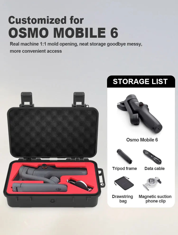 For DJI Osmo Mobile 6 Carrying Case: Lightweight, Waterproof and moisture-proof Hardcase with Secure Compartments for Tripod & A