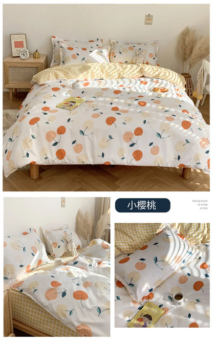 Cute Sanrio Hello Kitty Bedding Set Cotton Four Piece Bedding Double Pillowcase Bed Linens Girl Dorm Bedclothes Home Textile