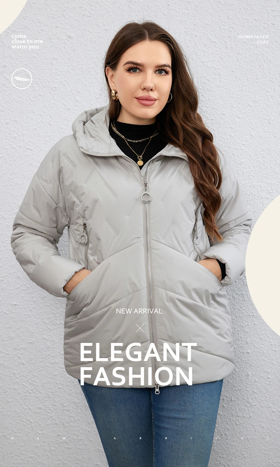 HaiLuoZi 2023 New Plus Size Women Clothing Short Hooded Quilting Female Outwear Classic Design Lightweight Women's Jacket 5529