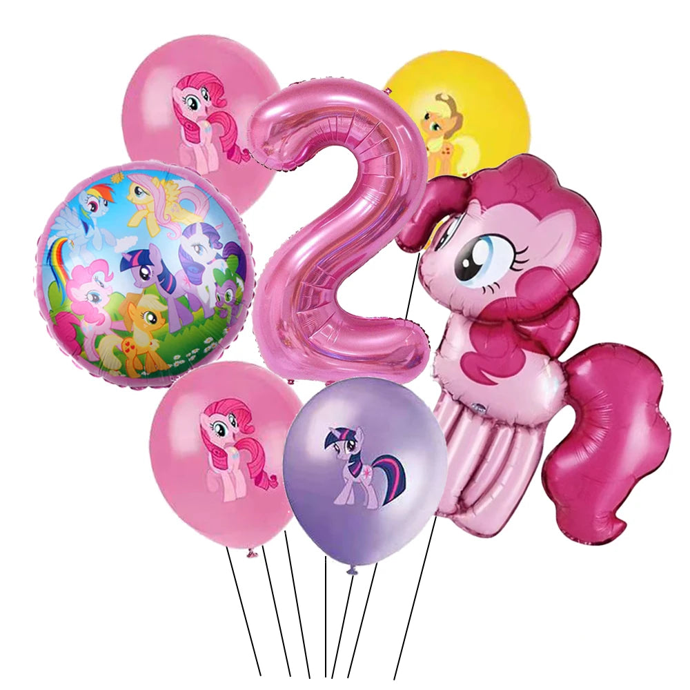 6Pcs Little Pony Foil Balloons Set Cartoon Balloon Pony Birthday Party Decoration Baby Shower Kid Toy Air Globos Supplies