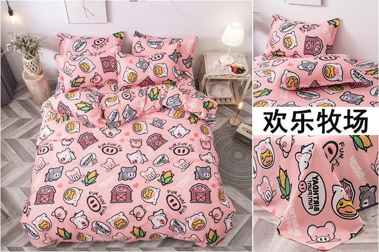 Sanrio Hello Kitty Cotton Bedding Set Cute Double Flat Sheet Duvet Cover Pillowcase Bed Linens Girl Dorm Bedclothes Home Textile