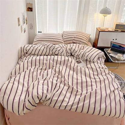 Pure Cotton Home Textile Blue Striped Bedding Set Simple Soft Duvet Cover Sheet Pillowcase Ins Style Bed Linens Queen King Size